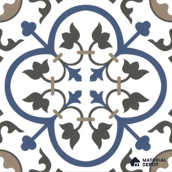 Moroccan Wall & Floor Tile TL 00238 White & Blue 1 ft x 1 ft Matte Finish Ceramic Tile - 9 mm | Suitable For Kitchen, Bathroom, Dining Area | Please Expect a Slight Variation of Pattern