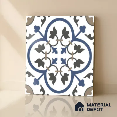 Moroccan Wall & Floor Tile TL 00238 White & Blue 1 ft x 1 ft Matte Finish Ceramic Tile - 9 mm | Suitable For Kitchen, Bathroom, Dining Area | Please Expect a Slight Variation of Pattern