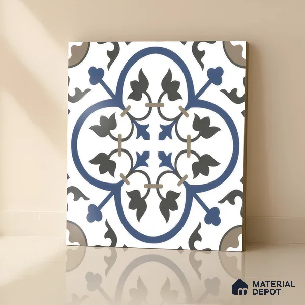 Moroccan Wall & Floor Tile TL 00238 White & Blue 1 ft x 1 ft Matte Finish Ceramic Tile - 9 mm | Suitable For Kitchen, Bathroom, Dining Area | Please Expect a Slight Variation of Pattern