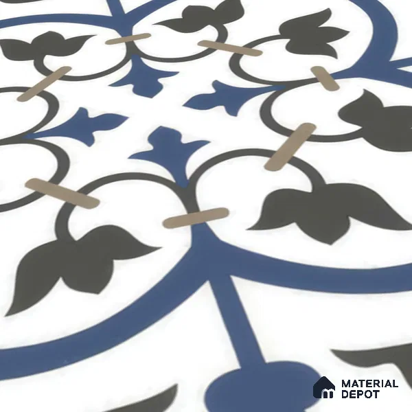 Moroccan Wall & Floor Tile TL 00238 White & Blue 1 ft x 1 ft Matte Finish Ceramic Tile - 9 mm | Suitable For Kitchen, Bathroom, Dining Area | Please Expect a Slight Variation of Pattern