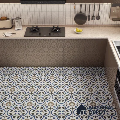 Moroccan Wall & Floor Tile TL 00238 White & Blue 1 ft x 1 ft Matte Finish Ceramic Tile - 9 mm | Suitable For Kitchen, Bathroom, Dining Area | Please Expect a Slight Variation of Pattern