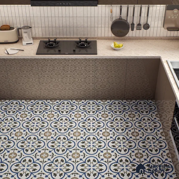 Moroccan Wall & Floor Tile TL 00238 White & Blue 1 ft x 1 ft Matte Finish Ceramic Tile - 9 mm | Suitable For Kitchen, Bathroom, Dining Area | Please Expect a Slight Variation of Pattern