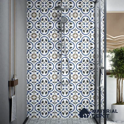 Moroccan Wall & Floor Tile TL 00238 White & Blue 1 ft x 1 ft Matte Finish Ceramic Tile - 9 mm | Suitable For Kitchen, Bathroom, Dining Area | Please Expect a Slight Variation of Pattern