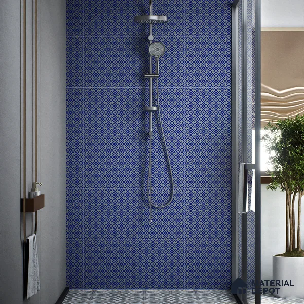 Moroccan Wall & Floor Tile TL 00239 Blue 1 ft x 1 ft Matte Finish Ceramic Tile - 9 mm | Suitable For Kitchen, Bathroom, Dining Area | Please Expect a Slight Variation of Pattern