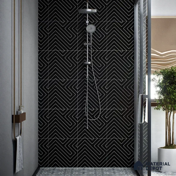 Moroccan Wall & Floor Tile TL 00240 B Black 1 ft x 1 ft Matte Finish Ceramic Tile - 9 mm | Suitable For Kitchen, Bathroom, Dining Area | Please Expect a Slight Variation of Pattern