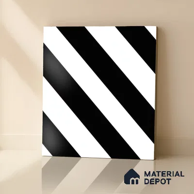 Moroccan Wall & Floor Tile TL 00241 Monochrome Lines 1 ft x 1 ft Matte Finish Ceramic Tile - 9 mm | Suitable For Kitchen, Bathroom, Dining Area | Please Expect a Slight Variation of Pattern