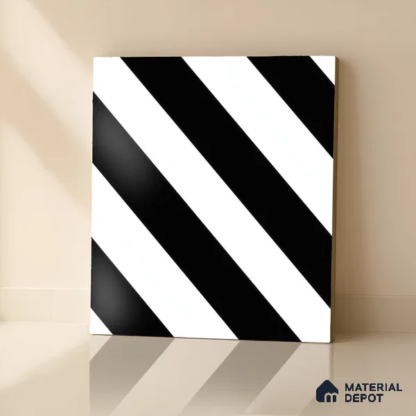 Moroccan Wall & Floor Tile TL 00241 Monochrome Lines 1 ft x 1 ft Matte Finish Ceramic Tile - 9 mm | Suitable For Kitchen, Bathroom, Dining Area | Please Expect a Slight Variation of Pattern