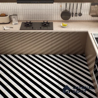 Moroccan Wall & Floor Tile TL 00241 Monochrome Lines 1 ft x 1 ft Matte Finish Ceramic Tile - 9 mm | Suitable For Kitchen, Bathroom, Dining Area | Please Expect a Slight Variation of Pattern