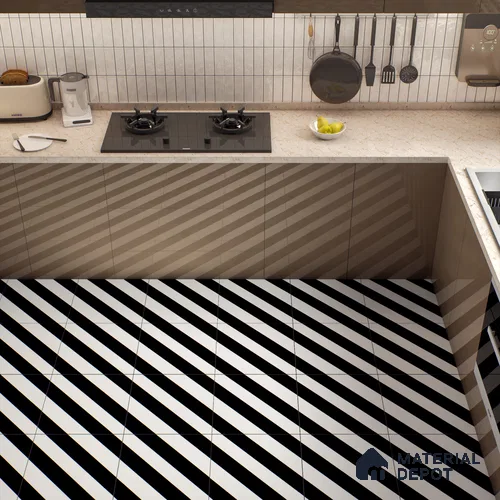 Moroccan Wall & Floor Tile TL 00241 Monochrome Lines 1 ft x 1 ft Matte Finish Ceramic Tile - 9 mm | Suitable For Kitchen, Bathroom, Dining Area | Please Expect a Slight Variation of Pattern