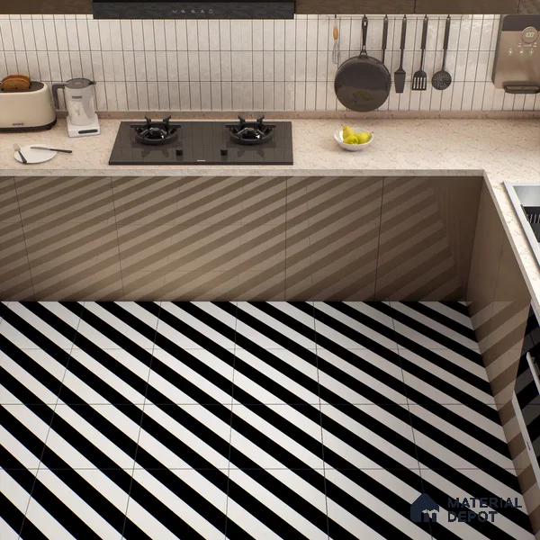 Moroccan Wall & Floor Tile TL 00241 Monochrome Lines 1 ft x 1 ft Matte Finish Ceramic Tile - 9 mm | Suitable For Kitchen, Bathroom, Dining Area | Please Expect a Slight Variation of Pattern