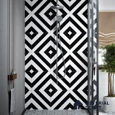 Moroccan Wall & Floor Tile TL 00241 Monochrome Lines 1 ft x 1 ft Matte Finish Ceramic Tile - 9 mm | Suitable For Kitchen, Bathroom, Dining Area | Please Expect a Slight Variation of Pattern