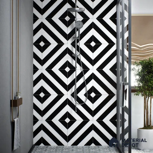 Moroccan Wall & Floor Tile TL 00241 Monochrome Lines 1 ft x 1 ft Matte Finish Ceramic Tile - 9 mm | Suitable For Kitchen, Bathroom, Dining Area | Please Expect a Slight Variation of Pattern