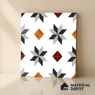 Moroccan Wall & Floor Tile TL 00243 Orange & White 1 ft x 1 ft Matte Finish Ceramic Tile - 9 mm | Suitable For Kitchen, Bathroom, Dining Area | Please Expect a Slight Variation of Pattern