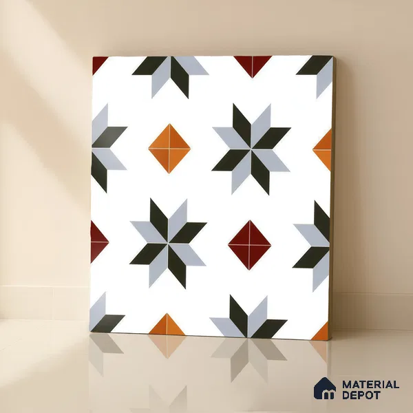 Moroccan Wall & Floor Tile TL 00243 Orange & White 1 ft x 1 ft Matte Finish Ceramic Tile - 9 mm | Suitable For Kitchen, Bathroom, Dining Area | Please Expect a Slight Variation of Pattern