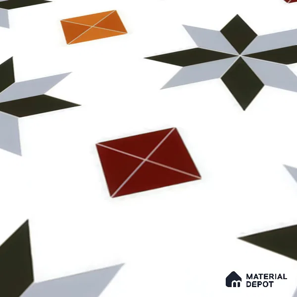 Moroccan Wall & Floor Tile TL 00243 Orange & White 1 ft x 1 ft Matte Finish Ceramic Tile - 9 mm | Suitable For Kitchen, Bathroom, Dining Area | Please Expect a Slight Variation of Pattern