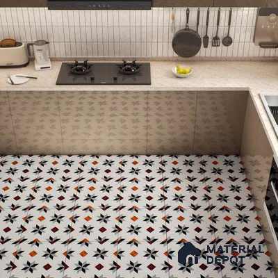 Moroccan Wall & Floor Tile TL 00243 Orange & White 1 ft x 1 ft Matte Finish Ceramic Tile - 9 mm | Suitable For Kitchen, Bathroom, Dining Area | Please Expect a Slight Variation of Pattern