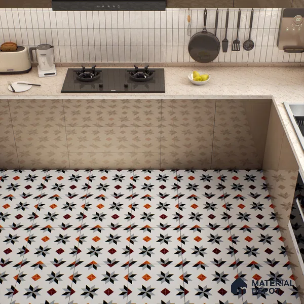 Moroccan Wall & Floor Tile TL 00243 Orange & White 1 ft x 1 ft Matte Finish Ceramic Tile - 9 mm | Suitable For Kitchen, Bathroom, Dining Area | Please Expect a Slight Variation of Pattern