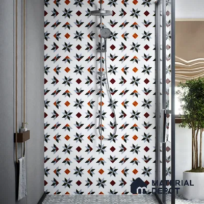Moroccan Wall & Floor Tile TL 00243 Orange & White 1 ft x 1 ft Matte Finish Ceramic Tile - 9 mm | Suitable For Kitchen, Bathroom, Dining Area | Please Expect a Slight Variation of Pattern