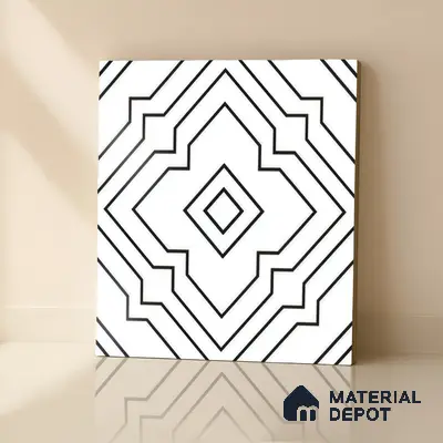 Moroccan Wall & Floor Athangudi Tile TL 00246 White 1 ft x 1 ft Matte Finish Ceramic Tile - 9 mm | Suitable For Kitchen, Bathroom, Dining Area | Please Expect a Slight Variation of Pattern