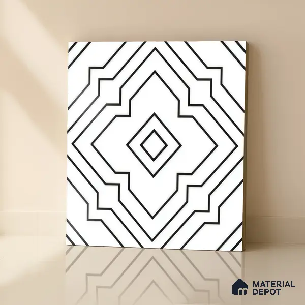 Moroccan Wall & Floor Athangudi Tile TL 00246 White 1 ft x 1 ft Matte Finish Ceramic Tile - 9 mm | Suitable For Kitchen, Bathroom, Dining Area | Please Expect a Slight Variation of Pattern