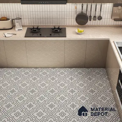 Moroccan Wall & Floor Athangudi Tile TL 00246 White 1 ft x 1 ft Matte Finish Ceramic Tile - 9 mm | Suitable For Kitchen, Bathroom, Dining Area | Please Expect a Slight Variation of Pattern