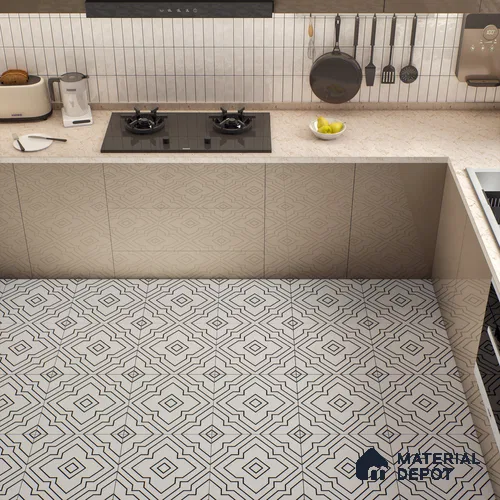 Moroccan Wall & Floor Athangudi Tile TL 00246 White 1 ft x 1 ft Matte Finish Ceramic Tile - 9 mm | Suitable For Kitchen, Bathroom, Dining Area | Please Expect a Slight Variation of Pattern