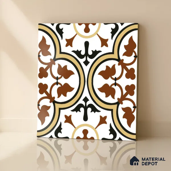 Moroccan Wall & Floor Tile TL 00249 Yellow & Brown 1 ft x 1 ft Matte Finish Ceramic Tile - 9 mm | Suitable For Kitchen, Bathroom, Dining Area | Please Expect a Slight Variation of Pattern