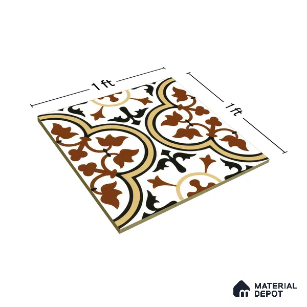 Moroccan Wall & Floor Tile TL 00249 Yellow & Brown 1 ft x 1 ft Matte Finish Ceramic Tile - 9 mm | Suitable For Kitchen, Bathroom, Dining Area | Please Expect a Slight Variation of Pattern
