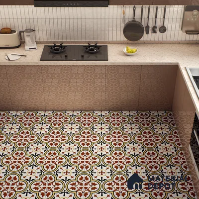 Moroccan Wall & Floor Tile TL 00249 Yellow & Brown 1 ft x 1 ft Matte Finish Ceramic Tile - 9 mm | Suitable For Kitchen, Bathroom, Dining Area | Please Expect a Slight Variation of Pattern