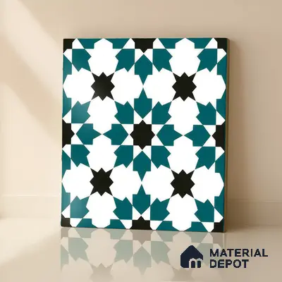 Moroccan Wall & Floor Tile TL 00250 Green 1 ft x 1 ft Matte Finish Ceramic Tile - 9 mm | Suitable For Kitchen, Bathroom, Dining Area | Please Expect a Slight Variation of Pattern