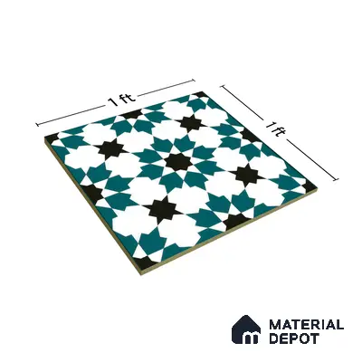 Moroccan Wall & Floor Tile TL 00250 Green 1 ft x 1 ft Matte Finish Ceramic Tile - 9 mm | Suitable For Kitchen, Bathroom, Dining Area | Please Expect a Slight Variation of Pattern