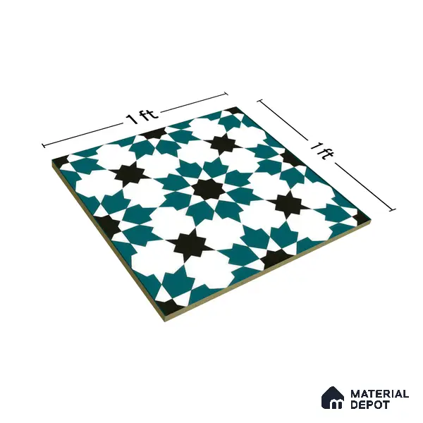 Moroccan Wall & Floor Tile TL 00250 Green 1 ft x 1 ft Matte Finish Ceramic Tile - 9 mm | Suitable For Kitchen, Bathroom, Dining Area | Please Expect a Slight Variation of Pattern