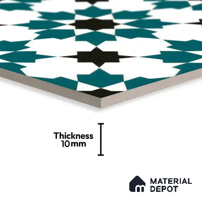 Moroccan Wall & Floor Tile TL 00250 Green 1 ft x 1 ft Matte Finish Ceramic Tile - 9 mm | Suitable For Kitchen, Bathroom, Dining Area | Please Expect a Slight Variation of Pattern