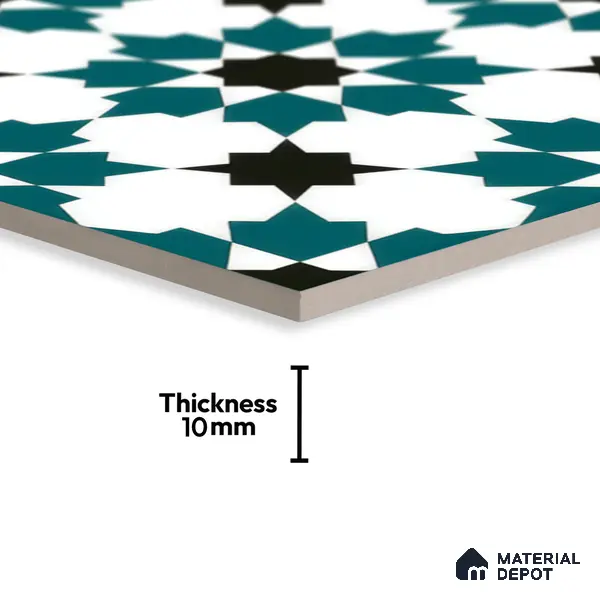 Moroccan Wall & Floor Tile TL 00250 Green 1 ft x 1 ft Matte Finish Ceramic Tile - 9 mm | Suitable For Kitchen, Bathroom, Dining Area | Please Expect a Slight Variation of Pattern