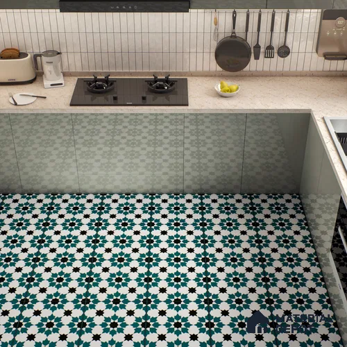 Moroccan Wall & Floor Tile TL 00250 Green 1 ft x 1 ft Matte Finish Ceramic Tile - 9 mm | Suitable For Kitchen, Bathroom, Dining Area | Please Expect a Slight Variation of Pattern