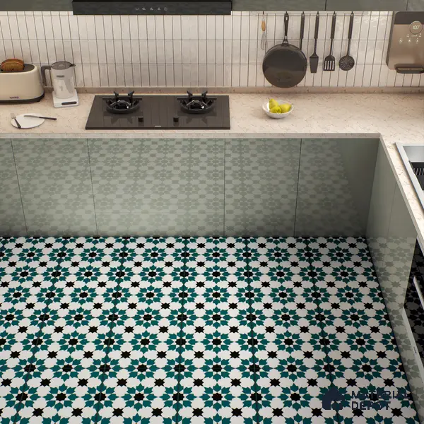 Moroccan Wall & Floor Tile TL 00250 Green 1 ft x 1 ft Matte Finish Ceramic Tile - 9 mm | Suitable For Kitchen, Bathroom, Dining Area | Please Expect a Slight Variation of Pattern