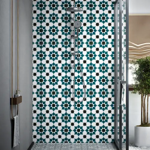 Moroccan Wall & Floor Tile TL 00250 Green 1 ft x 1 ft Matte Finish Ceramic Tile - 9 mm | Suitable For Kitchen, Bathroom, Dining Area | Please Expect a Slight Variation of Pattern