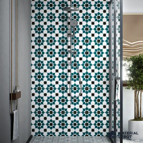 Moroccan Wall & Floor Tile TL 00250 Green 1 ft x 1 ft Matte Finish Ceramic Tile - 9 mm | Suitable For Kitchen, Bathroom, Dining Area | Please Expect a Slight Variation of Pattern