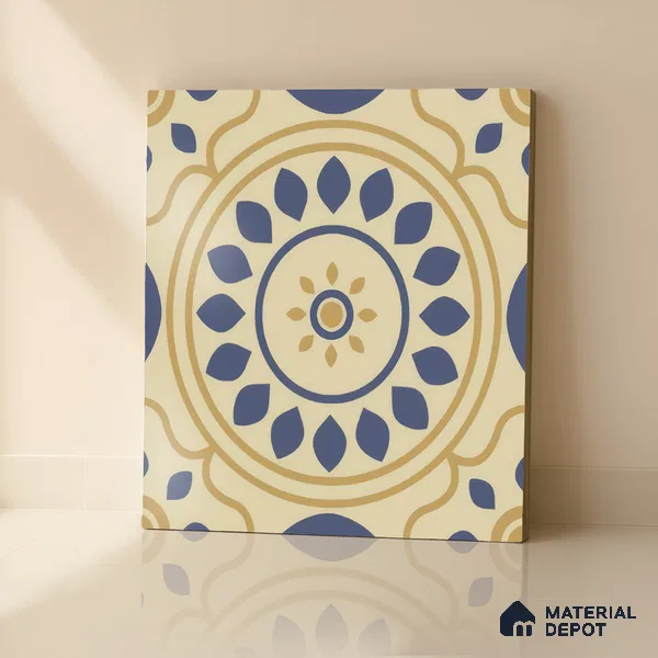 Moroccan Floor & Wall Tile TL 00251 Brown & Blue 1 ft x 1 ft Matte Finish Ceramic Tile - 9 mm | Suitable For Kitchen, Bathroom, Dining Area | Please Expect a Slight Variation of Pattern