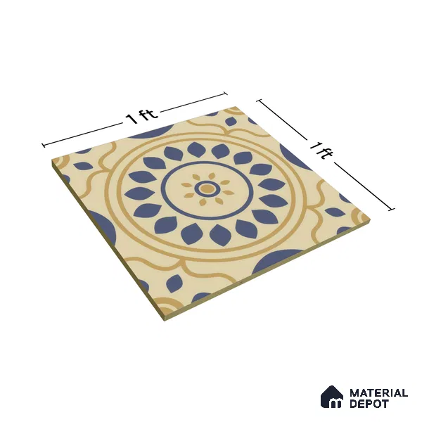 Moroccan Floor & Wall Tile TL 00251 Brown & Blue 1 ft x 1 ft Matte Finish Ceramic Tile - 9 mm | Suitable For Kitchen, Bathroom, Dining Area | Please Expect a Slight Variation of Pattern