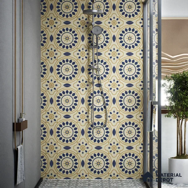 Moroccan Floor & Wall Tile TL 00251 Brown & Blue 1 ft x 1 ft Matte Finish Ceramic Tile - 9 mm | Suitable For Kitchen, Bathroom, Dining Area | Please Expect a Slight Variation of Pattern
