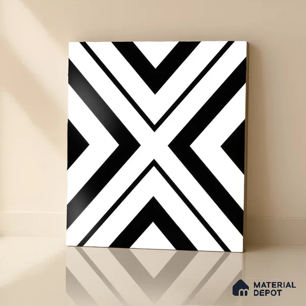 Moroccan Floor & Wall Tile TL 00252 Monochrome Cross 1 ft x 1 ft Matte Finish Ceramic Tile - 9 mm | Suitable For Kitchen, Bathroom, Dining Area | Please Expect a Slight Variation of Pattern