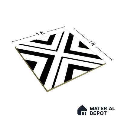 Moroccan Floor & Wall Tile TL 00252 Monochrome Cross 1 ft x 1 ft Matte Finish Ceramic Tile - 9 mm | Suitable For Kitchen, Bathroom, Dining Area | Please Expect a Slight Variation of Pattern
