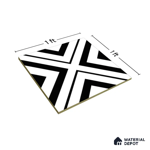 Moroccan Floor & Wall Tile TL 00252 Monochrome Cross 1 ft x 1 ft Matte Finish Ceramic Tile - 9 mm | Suitable For Kitchen, Bathroom, Dining Area | Please Expect a Slight Variation of Pattern