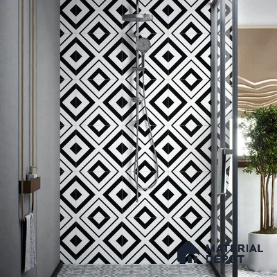 Moroccan Floor & Wall Tile TL 00252 Monochrome Cross 1 ft x 1 ft Matte Finish Ceramic Tile - 9 mm | Suitable For Kitchen, Bathroom, Dining Area | Please Expect a Slight Variation of Pattern
