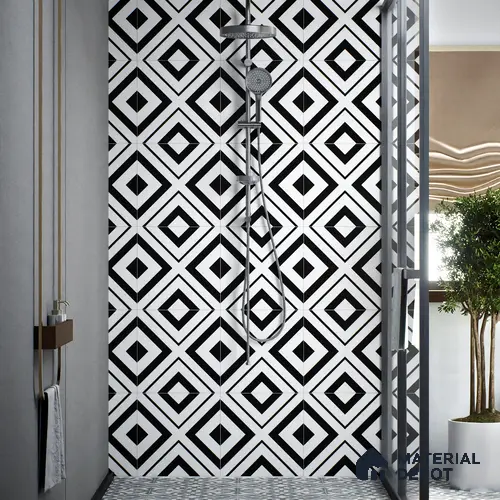 Moroccan Floor & Wall Tile TL 00252 Monochrome Cross 1 ft x 1 ft Matte Finish Ceramic Tile - 9 mm | Suitable For Kitchen, Bathroom, Dining Area | Please Expect a Slight Variation of Pattern