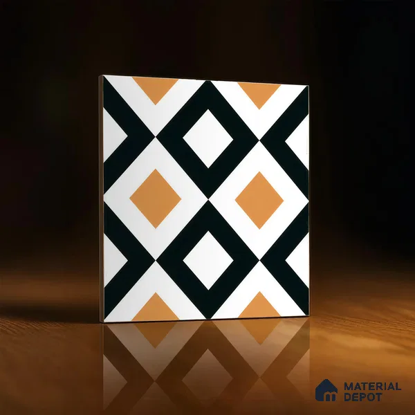 Moroccan Floor & Wall Tile TL 00253 Noir Yellow 1 ft x 1 ft Matte Finish Ceramic Tile - 9 mm | Suitable For Kitchen, Bathroom, Dining Area | Please Expect a Slight Variation of Pattern