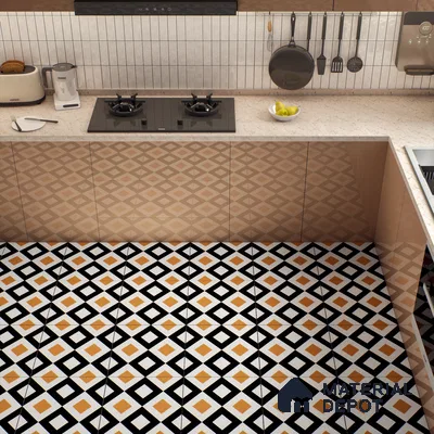 Moroccan Floor & Wall Tile TL 00253 Noir Yellow 1 ft x 1 ft Matte Finish Ceramic Tile - 9 mm | Suitable For Kitchen, Bathroom, Dining Area | Please Expect a Slight Variation of Pattern