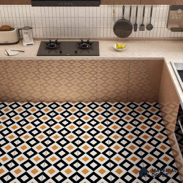 Moroccan Floor & Wall Tile TL 00253 Noir Yellow 1 ft x 1 ft Matte Finish Ceramic Tile - 9 mm | Suitable For Kitchen, Bathroom, Dining Area | Please Expect a Slight Variation of Pattern