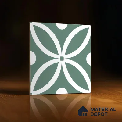 Moroccan Floor & Wall Tile TL 00254 Floral Green 1 ft x 1 ft Matte Finish Ceramic Tile - 9 mm | Suitable For Kitchen, Bathroom, Dining Area | Please Expect a Slight Variation of Pattern